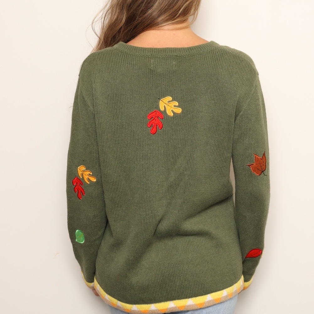 🍁Vintage Quacker Factory Green Autumn Cardigan with Leaf and Pumpkin Embroidery - Picture 4 of 5